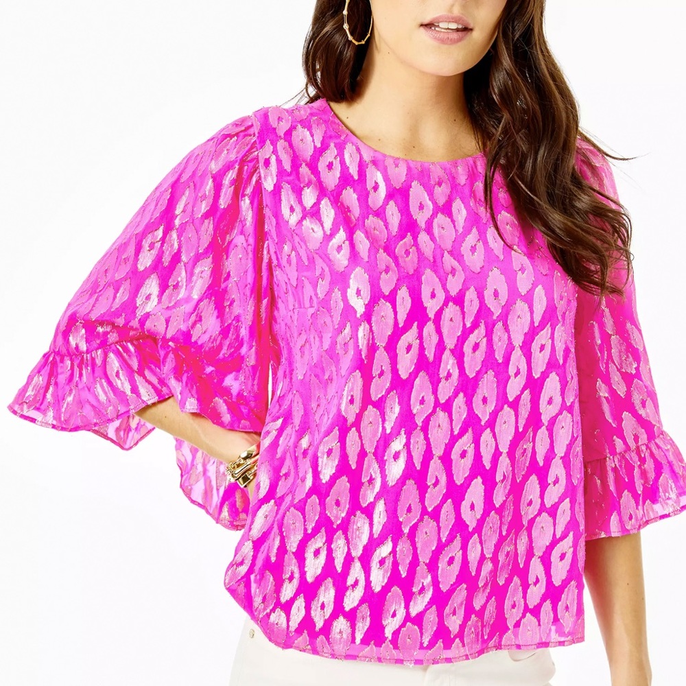 Lilly Pulitzer Flounce Sleeve Silk Top